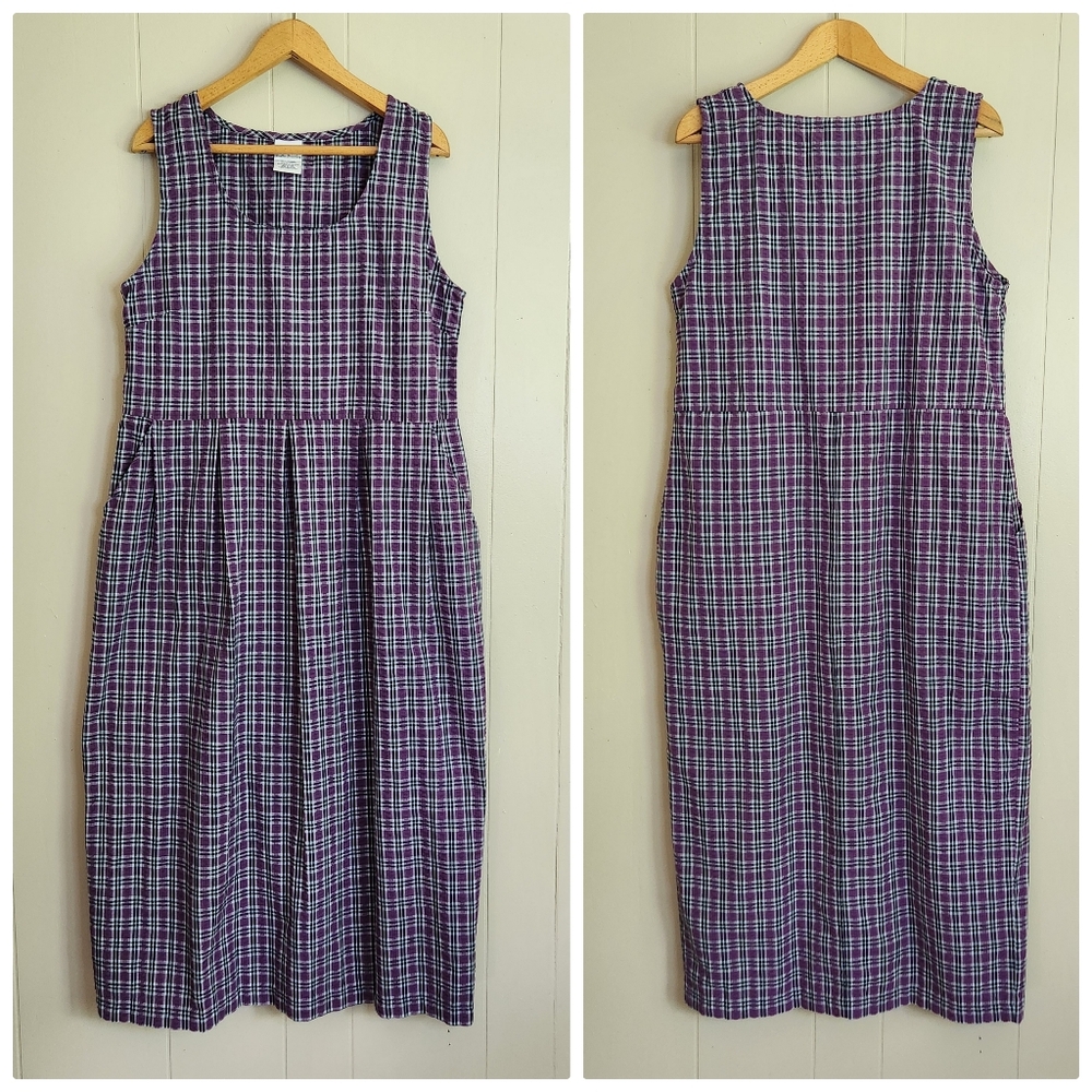 Bobbie Brooks vtg jumper dress purple plaid pinny Cottagecore modest size L